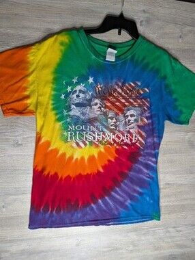 Tye Dye Mount Rushmore We The People American Tshirt Rainbow Souvenir Tee Size L